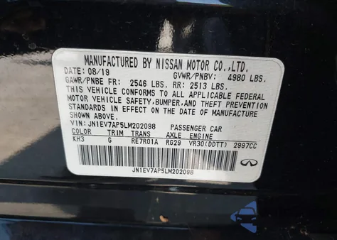 2020 Infiniti Q50 Luxe from USA, damaged, VIN JN1EV7AP5LM202098